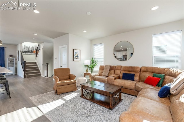 living room featuring light wood-type flooring