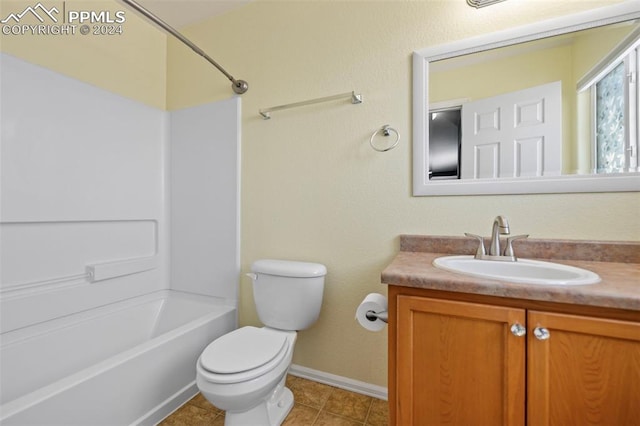 full bathroom featuring tile patterned flooring, vanity,  shower combination, and toilet