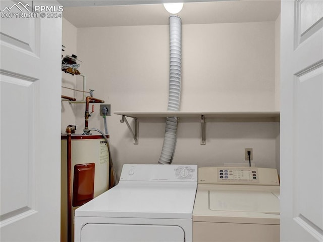 laundry room with washing machine and clothes dryer and electric water heater