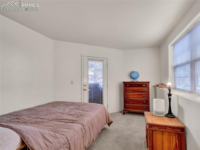 carpeted bedroom with access to outside