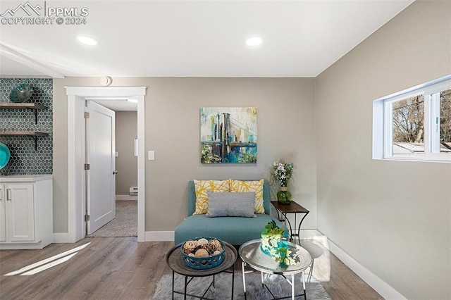 living area featuring light hardwood / wood-style flooring and a baseboard radiator