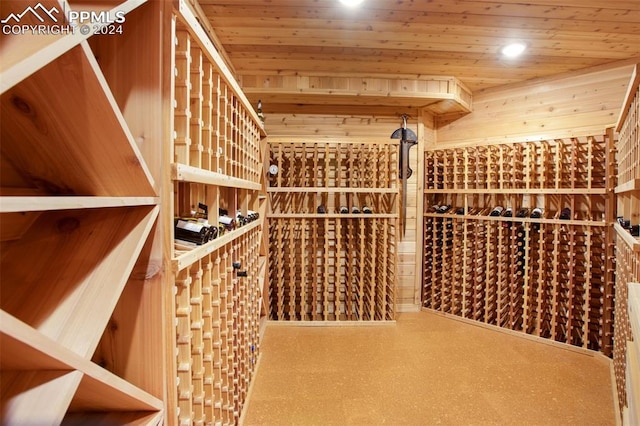 wine cellar with wood ceiling