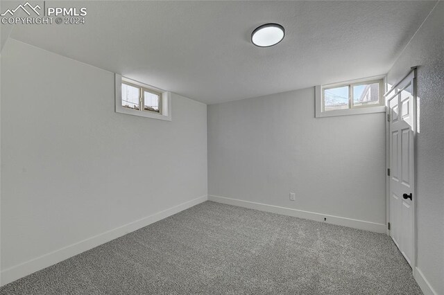 basement with carpet and a healthy amount of sunlight