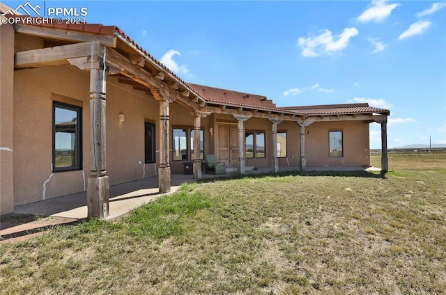 back of house with a patio area and a yard