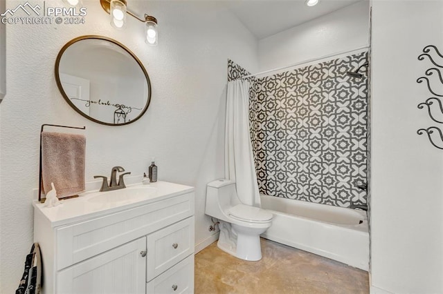 full bathroom featuring vanity, toilet, and shower / bath combo with shower curtain