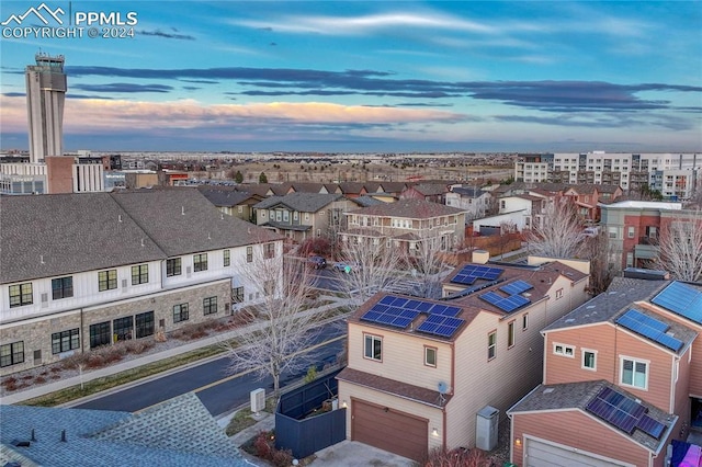 view of aerial view at dusk