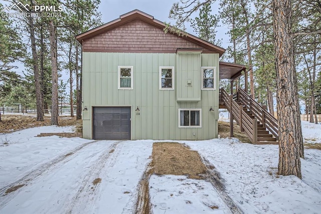 exterior space featuring a garage