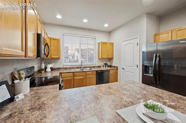 kitchen with black appliances and sink