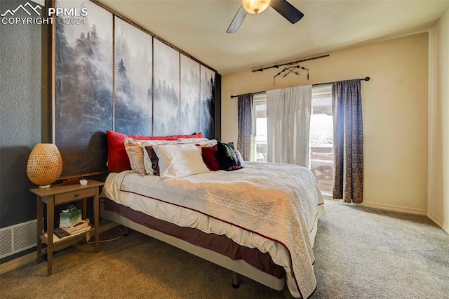 bedroom featuring carpet flooring and ceiling fan