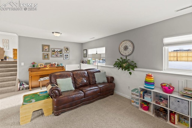 carpeted living room featuring a wealth of natural light