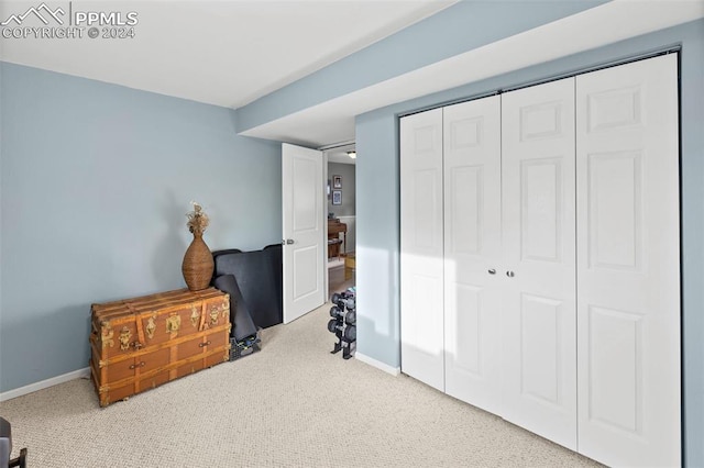 carpeted bedroom with a closet