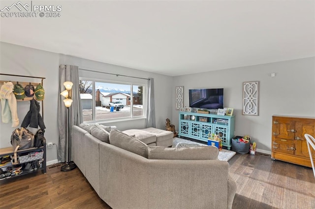 living room with dark wood-type flooring