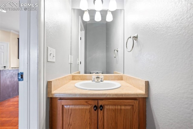 bathroom with vanity, wood-type flooring, and toilet