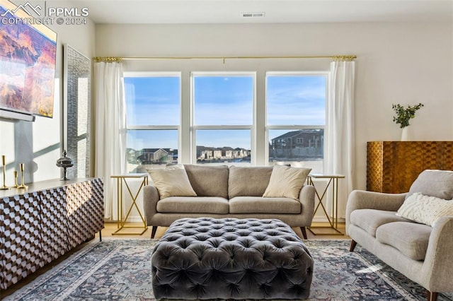 living room with hardwood / wood-style floors