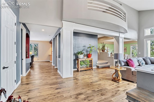 entryway with light hardwood / wood-style floors and a healthy amount of sunlight