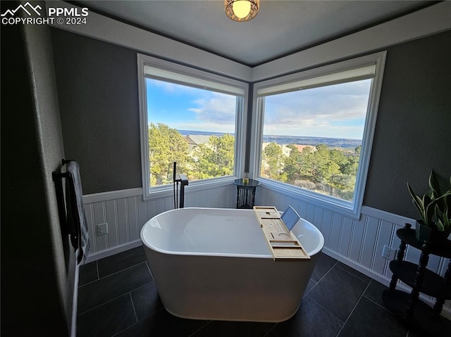 bathroom featuring a bathing tub and tile patterned flooring