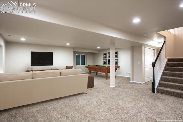 recreation room featuring carpet floors and pool table