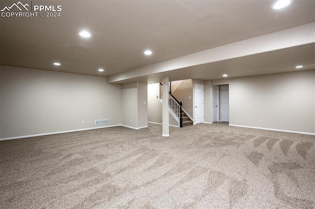 basement featuring carpet