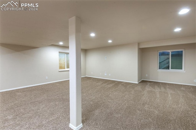 basement with carpet flooring