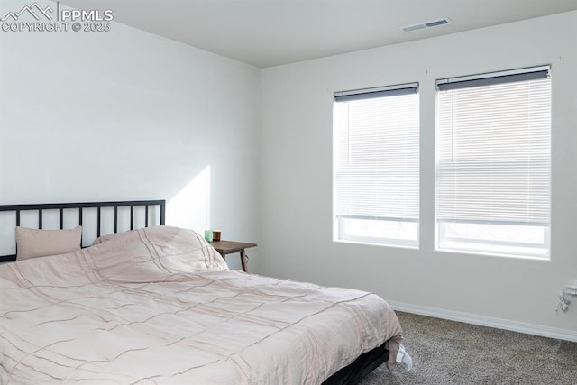 carpeted bedroom featuring multiple windows