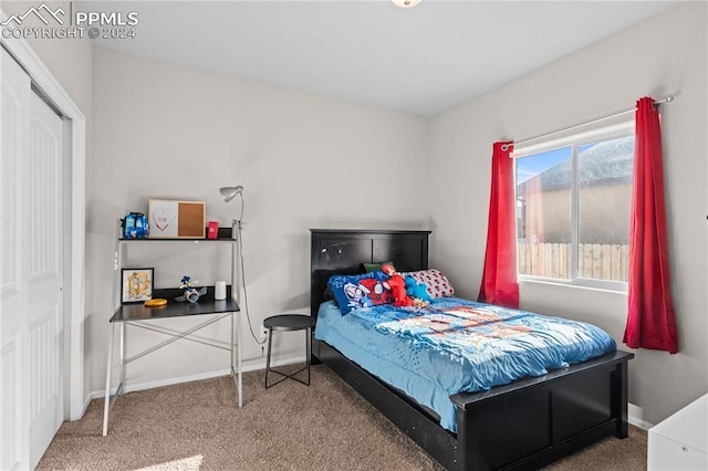 carpeted bedroom featuring a closet