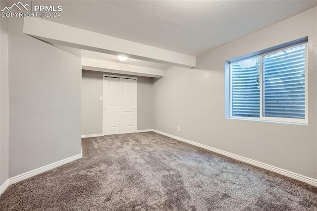 basement with carpet flooring