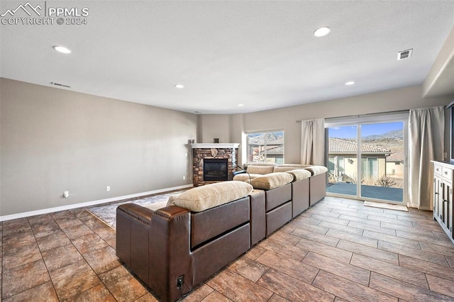 living room with a fireplace