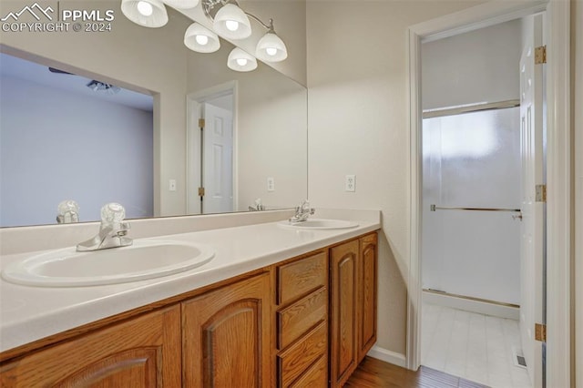 bathroom with vanity and walk in shower