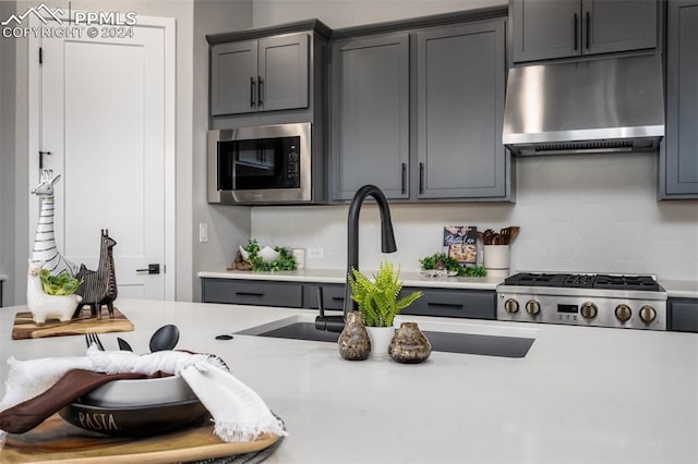 kitchen with stainless steel appliances, tasteful backsplash, and sink