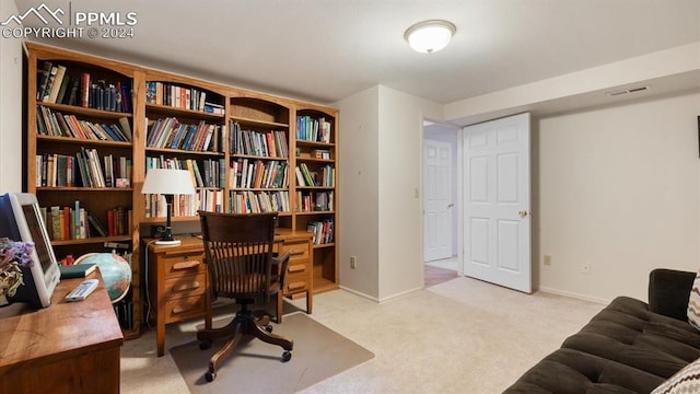 office area with light colored carpet