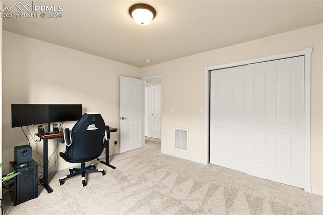 home office with light carpet