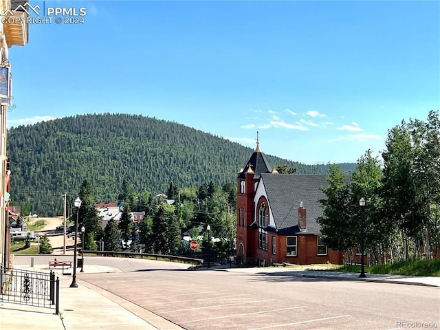 exterior space featuring a mountain view