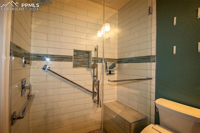 bathroom with toilet and walk in shower