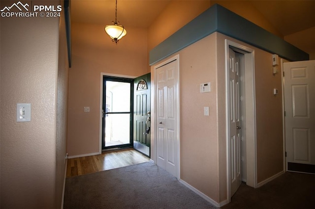 view of carpeted entrance foyer