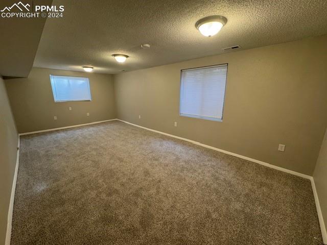 spare room with carpet and a textured ceiling