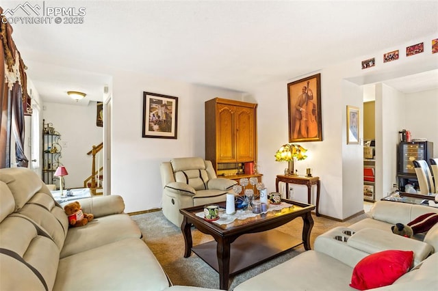 living room with light carpet