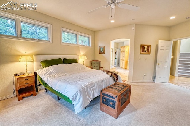 bedroom with carpet flooring and ceiling fan