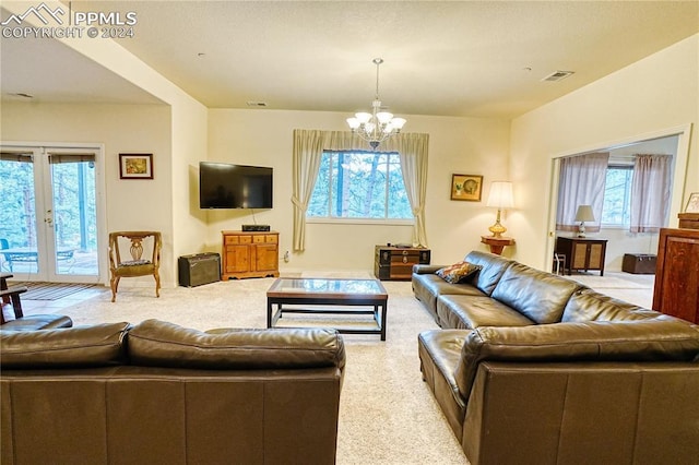 living room featuring light carpet and plenty of natural light