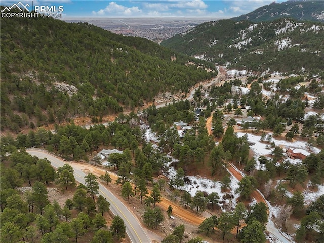 birds eye view of property featuring a mountain view