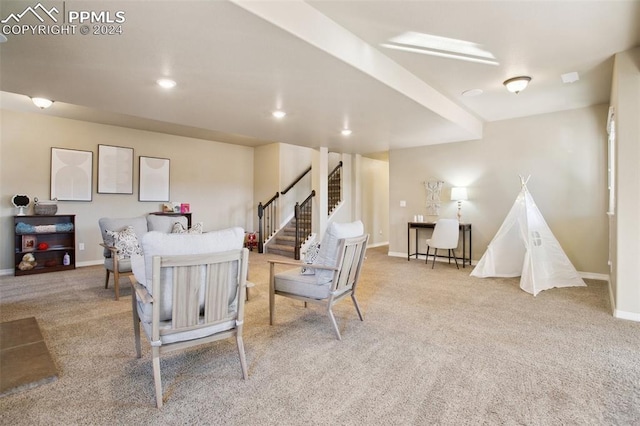 living room with light carpet