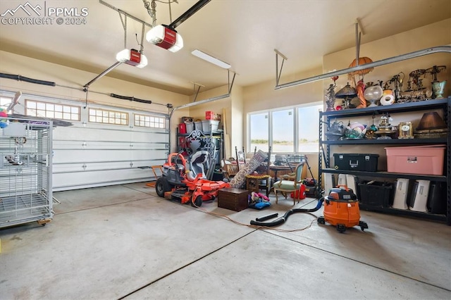 garage with a garage door opener