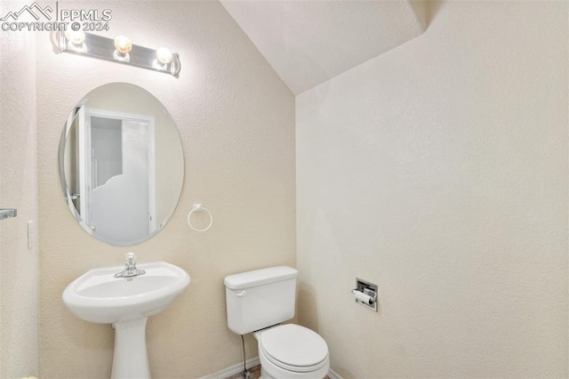 bathroom with toilet and vaulted ceiling