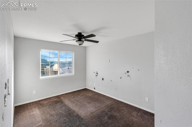 unfurnished room with carpet floors and ceiling fan