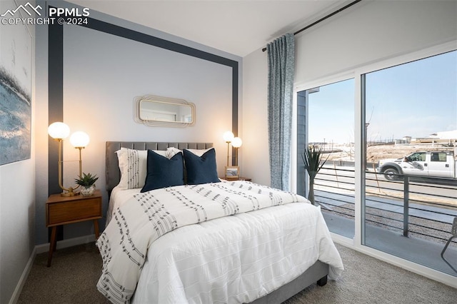 bedroom featuring carpet floors, access to outside, and multiple windows