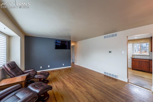 unfurnished room with light wood-type flooring