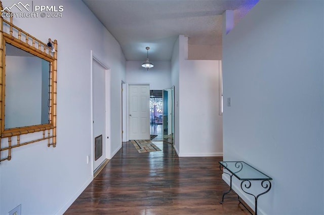 hall with dark wood-type flooring