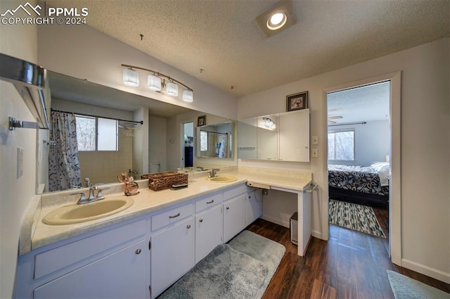 bathroom featuring vanity, a textured ceiling, and hardwood / wood-style flooring