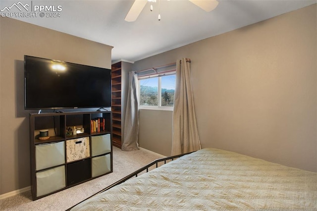 bedroom featuring ceiling fan and carpet flooring