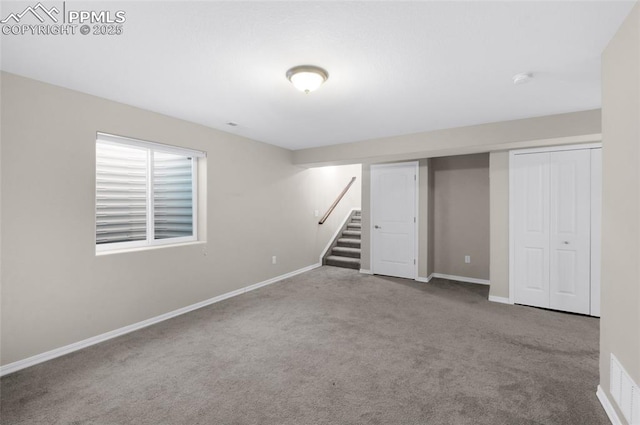 basement with light carpet