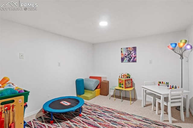 recreation room featuring carpet flooring